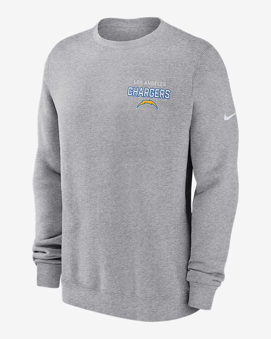 Los Angeles Chargers Draw Block Club Men's Nike NFL Pullover Crew - Dark Grey Heather