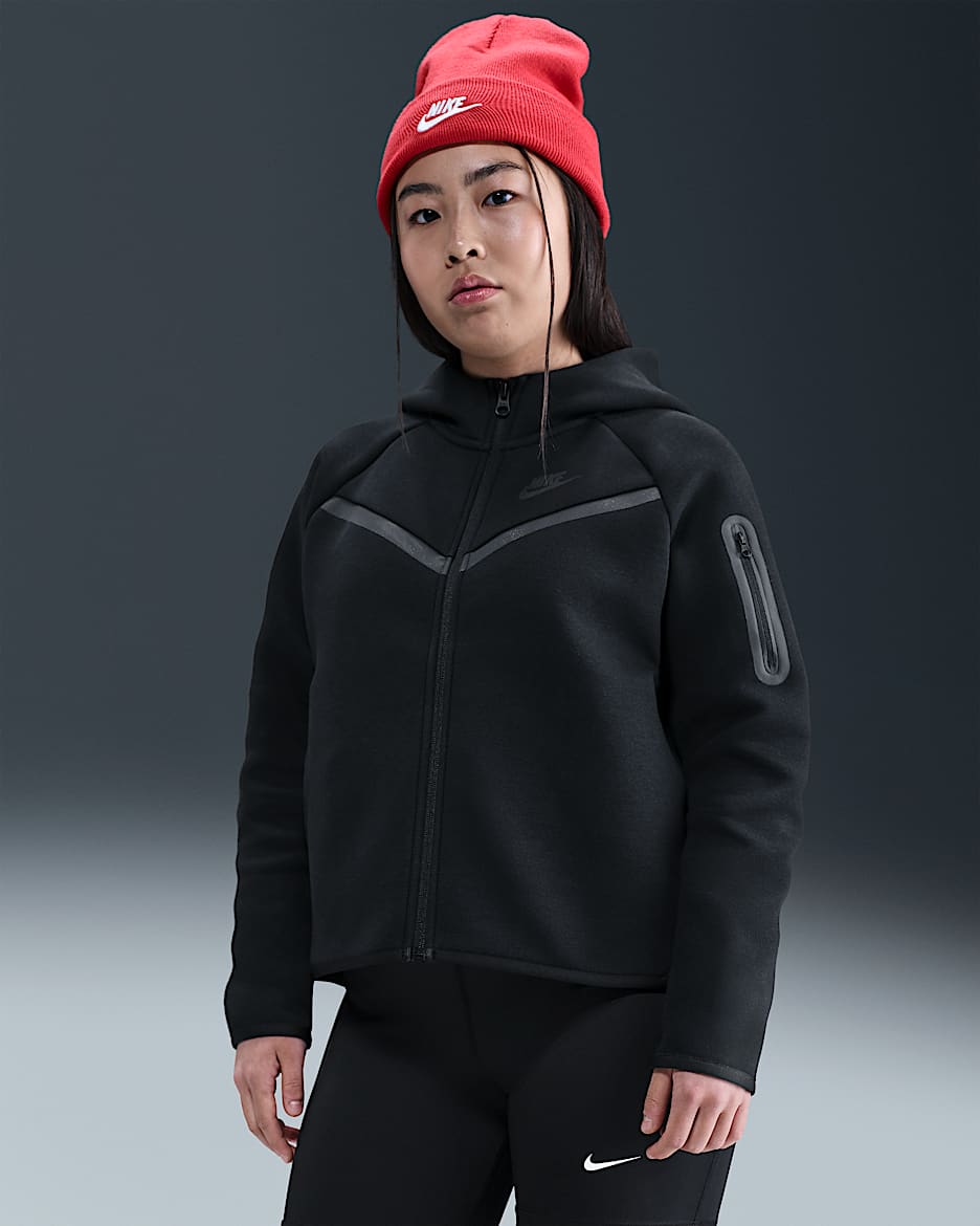 Sudadera con gorro de cierre completo para niña (talla extendida) Nike Sportswear Tech Fleece - Negro/Negro/Negro/Negro