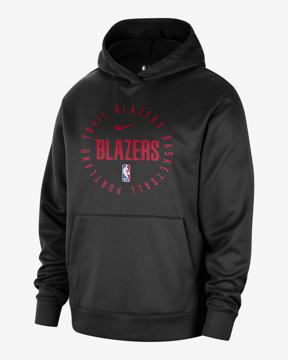 Sudadera con gorro sin cierre Nike Dri-FIT de la NBA para hombre Portland Trail Blazers Spotlight - Negro/Rojo universitario
