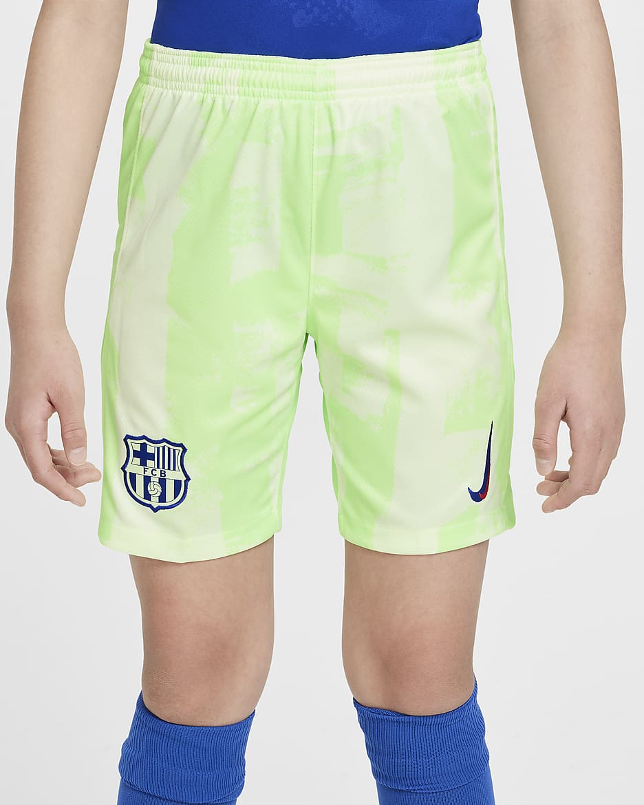 FC Barcelona 2024/25 Stadium (tredjedrakt) Nike Dri-FIT Replica fotballshorts til store barn - Barely Volt/Lime Blast/Old Royal