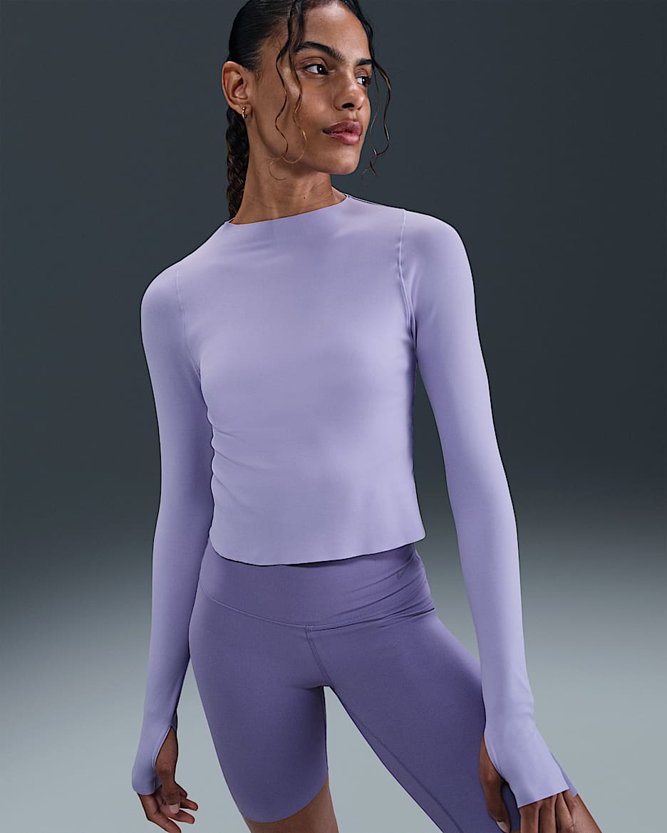 Nike Zenvy Women's Dri-FIT Long-Sleeve Top - Lilac Ice/White