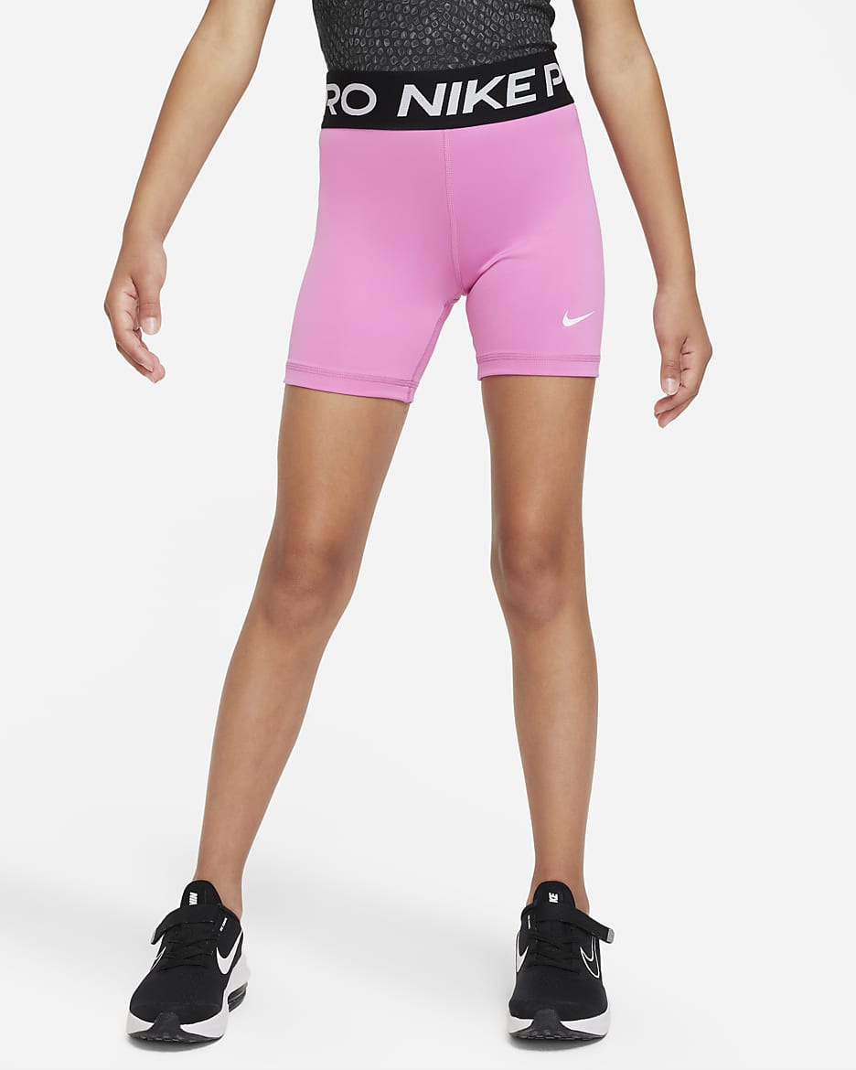 Nike Pro Big Kids' (Girls') Dri-FIT 5" Shorts - Playful Pink/White