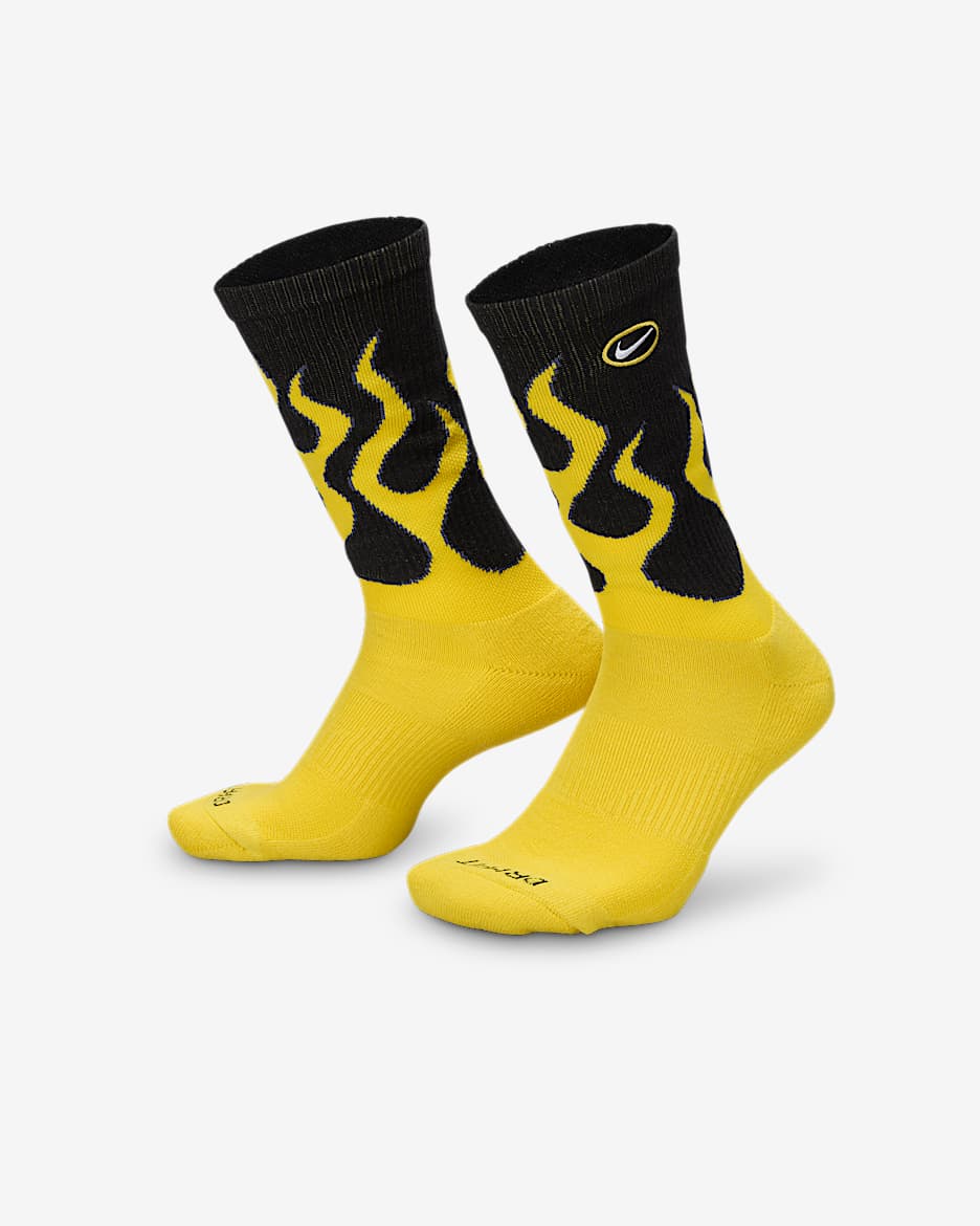 Polstrede Nike Everyday Plus-crewstrømper (1 par) - sort/Tour Yellow/hvid