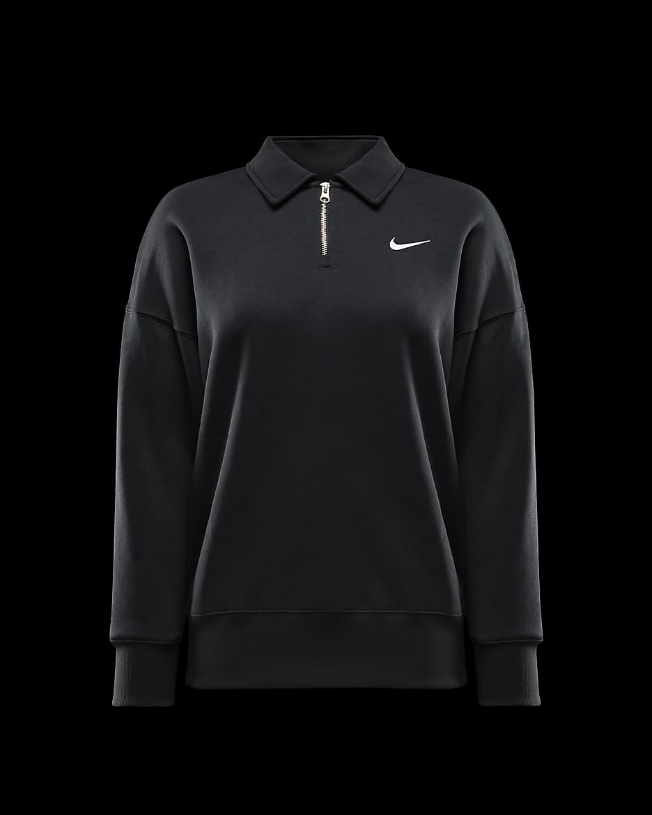 เสื้อโปโลซิปสั้นโอเวอร์ไซส์ผู้หญิง Nike Sportswear Phoenix Fleece - ดำ/Sail