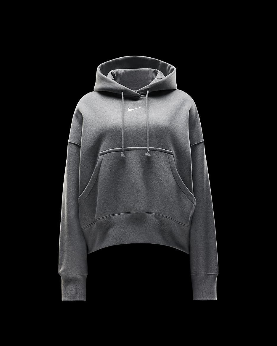 Nike Sportswear Phoenix Fleece Ekstra Bol Kesimli Kadın Kapüşonlu Sweatshirt'ü - Dark Grey Heather/Sail