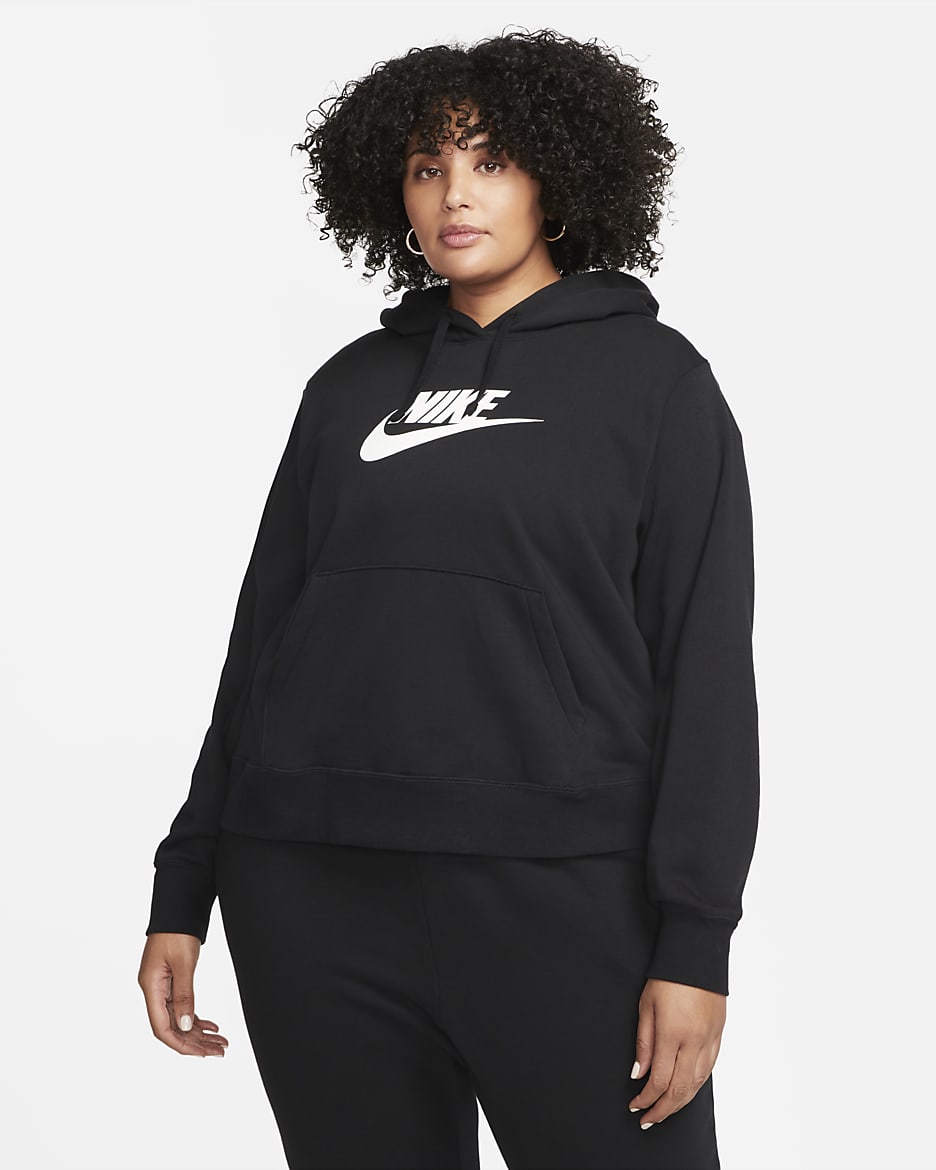 Nike Sportswear Club Fleece Women's Pullover Hoodie (Plus Size) - Black/White