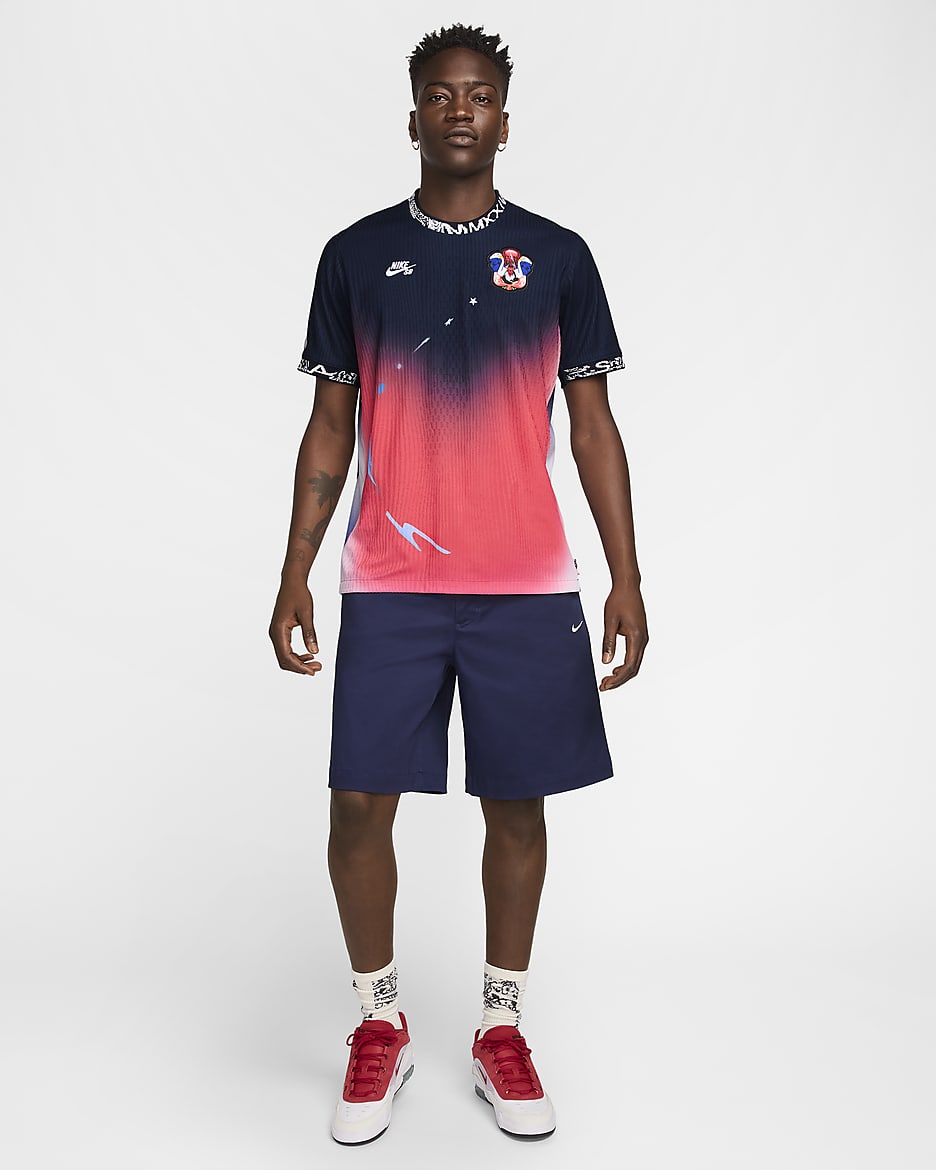 Nike SB USA Men's Dri-FIT ADV Short-Sleeve Skate Top - Obsidian/Bright Crimson/White