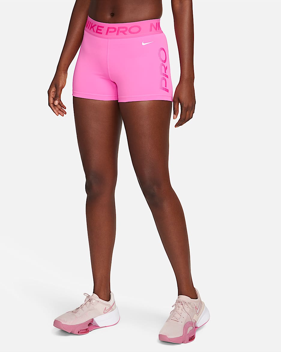Shorts con gráfico de tiro medio de 7.5 cm para mujer Nike Pro - Rosa alegre/Rosa alquimia/Blanco