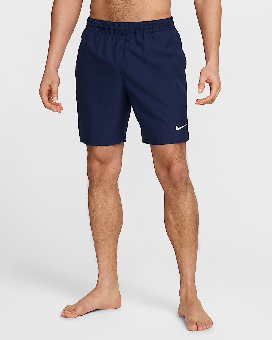 Nike Swim Breaker Shorts Volley de 18 cm con forro de ropa interior para hombre - Azul marino medianoche/Blanco