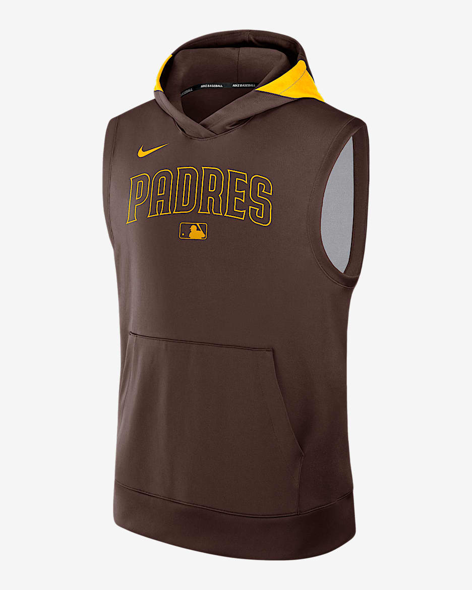 Sudadera con gorro sin cierre ni mangas Nike Dri-FIT de la MLB para hombre San Diego Padres Authentic Collection - Marrón