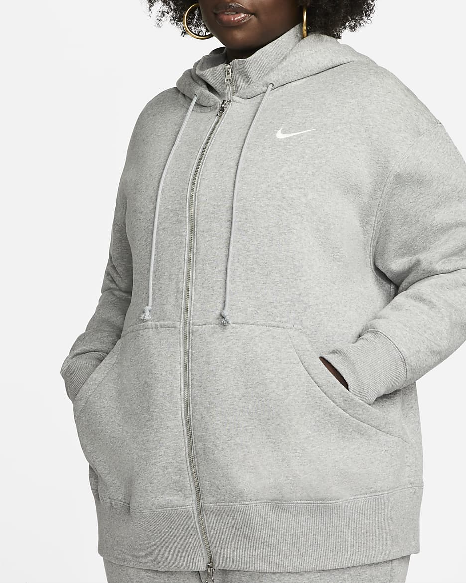 Nike Sportswear Phoenix Fleece Oversize-Damen-Hoodie mit durchgehendem Reißverschluss (große Größe) - Dark Grey Heather/Sail