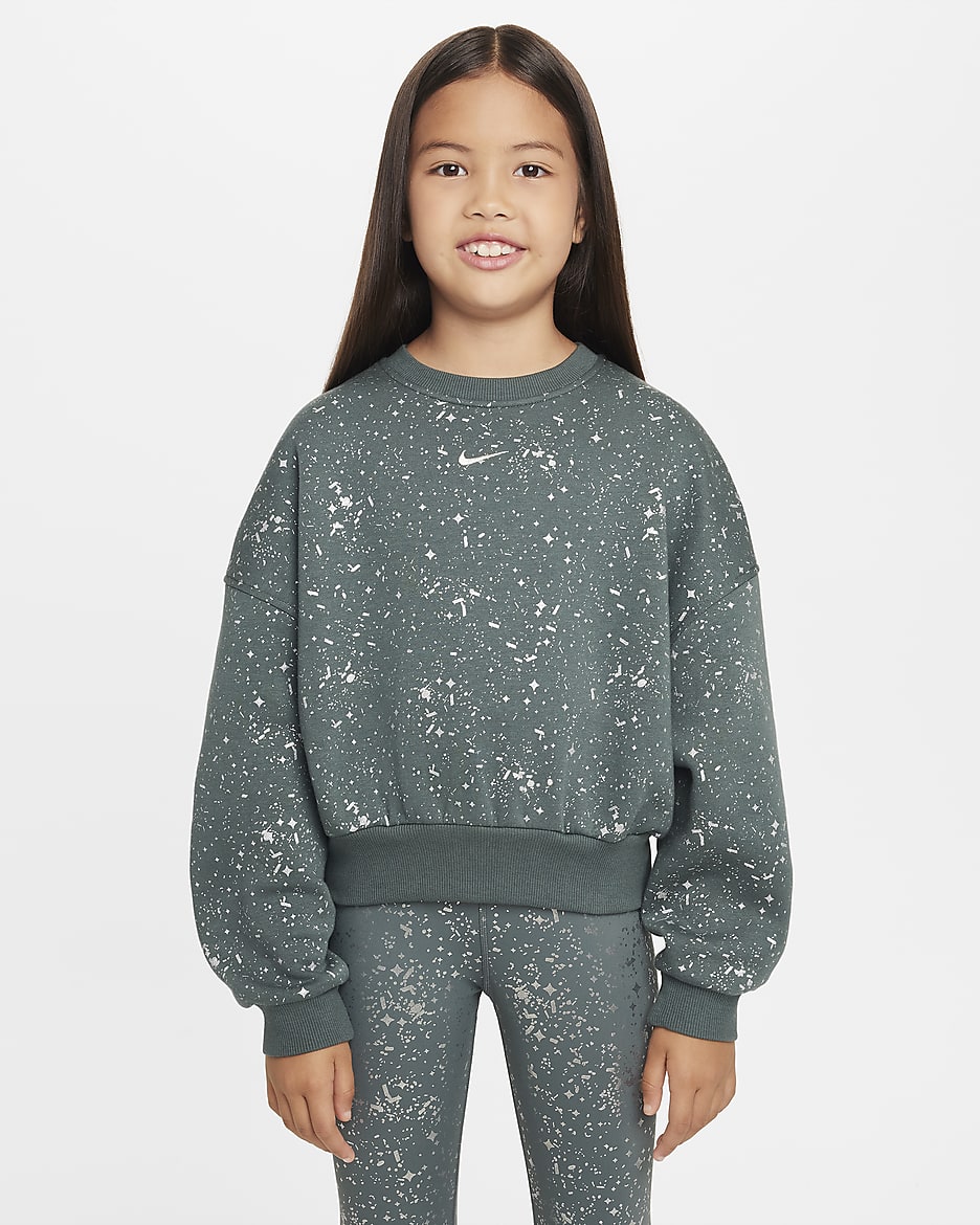 Nike Sportswear Club Fleece Big Kids' (Girls') Crew-Neck Sweatshirt - Vintage Green/Metallic Silver