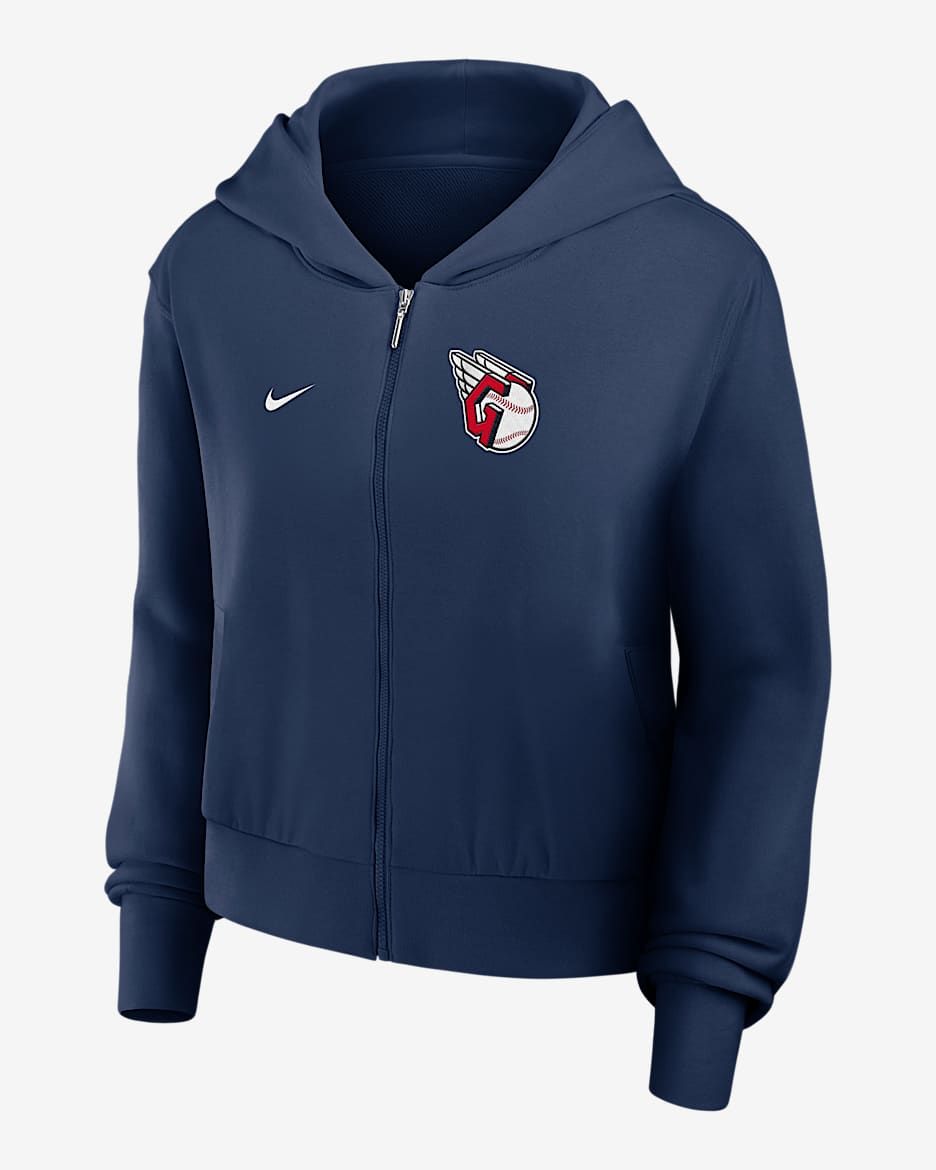 Sudadera con gorro Nike de la MLB de cierre completo para mujer Cleveland Guardians - Azul marino