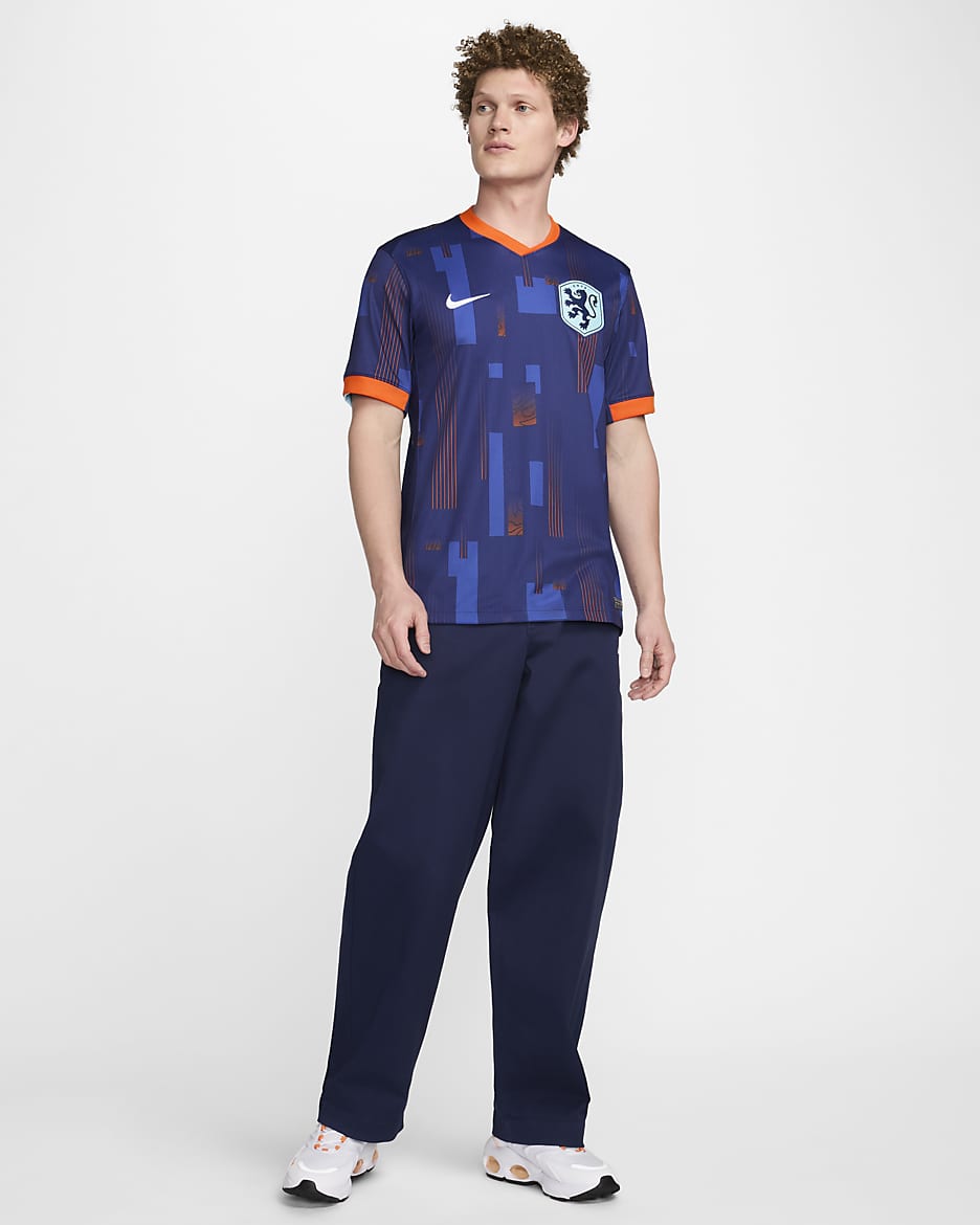 Netherlands (Women's Team) 2024/25 Stadium Away Men's Nike Dri-FIT Football Replica Shirt - Blue Void/Safety Orange/Copa/White