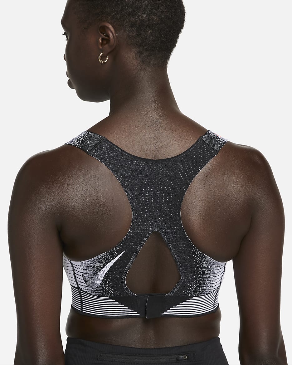 Brassière de sport non rembourrée à maintien supérieur Nike Swoosh Flyknit pour femme - Noir/Blanc/Bright Crimson