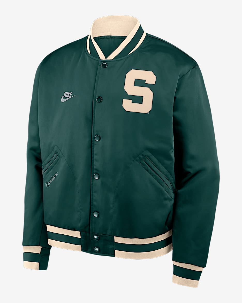 Michigan State Legacy Men's Nike College Full-Snap Bomber Jacket - Green