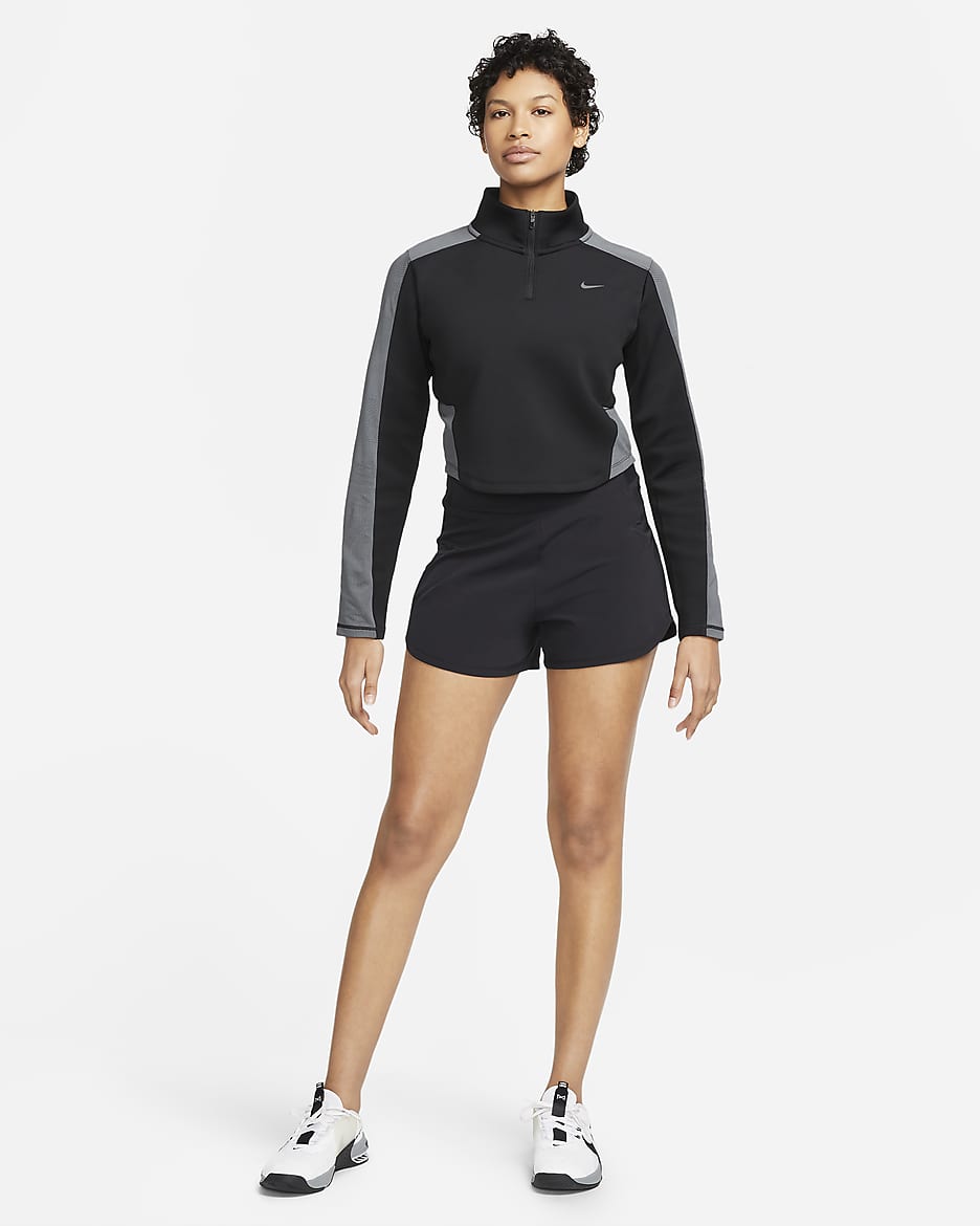 Nike Bliss treningsshorts med Dri-FIT, høyt liv og innershorts til dame (8 cm) - Svart