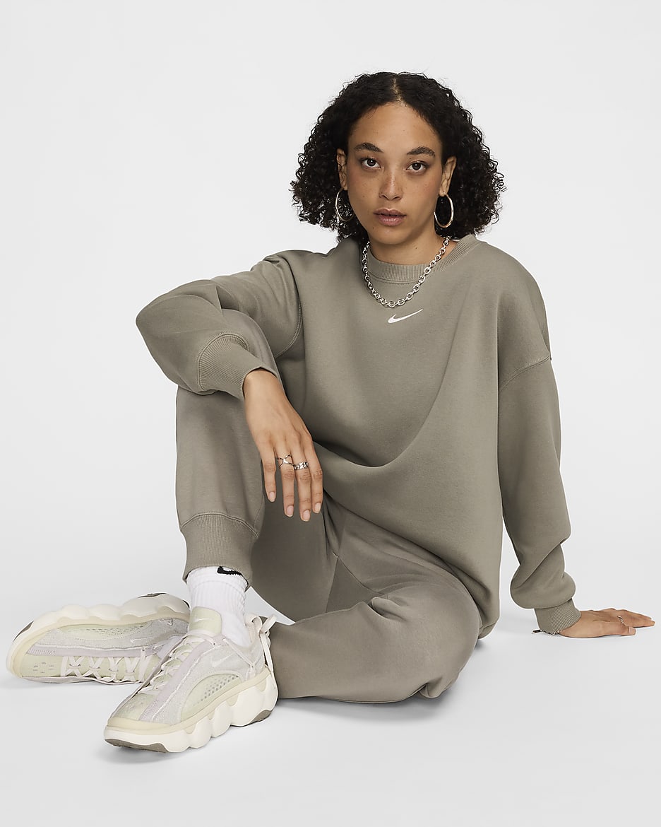 Damska bluza dresowa z półokrągłym dekoltem o kroju oversize Nike Sportswear Phoenix Fleece - Light Army/Sail