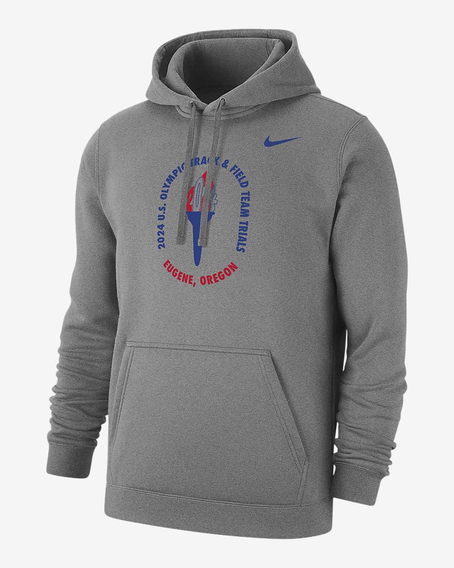 USATF Club Fleece Men's Nike Running Pullover Hoodie - Dark Grey Heather