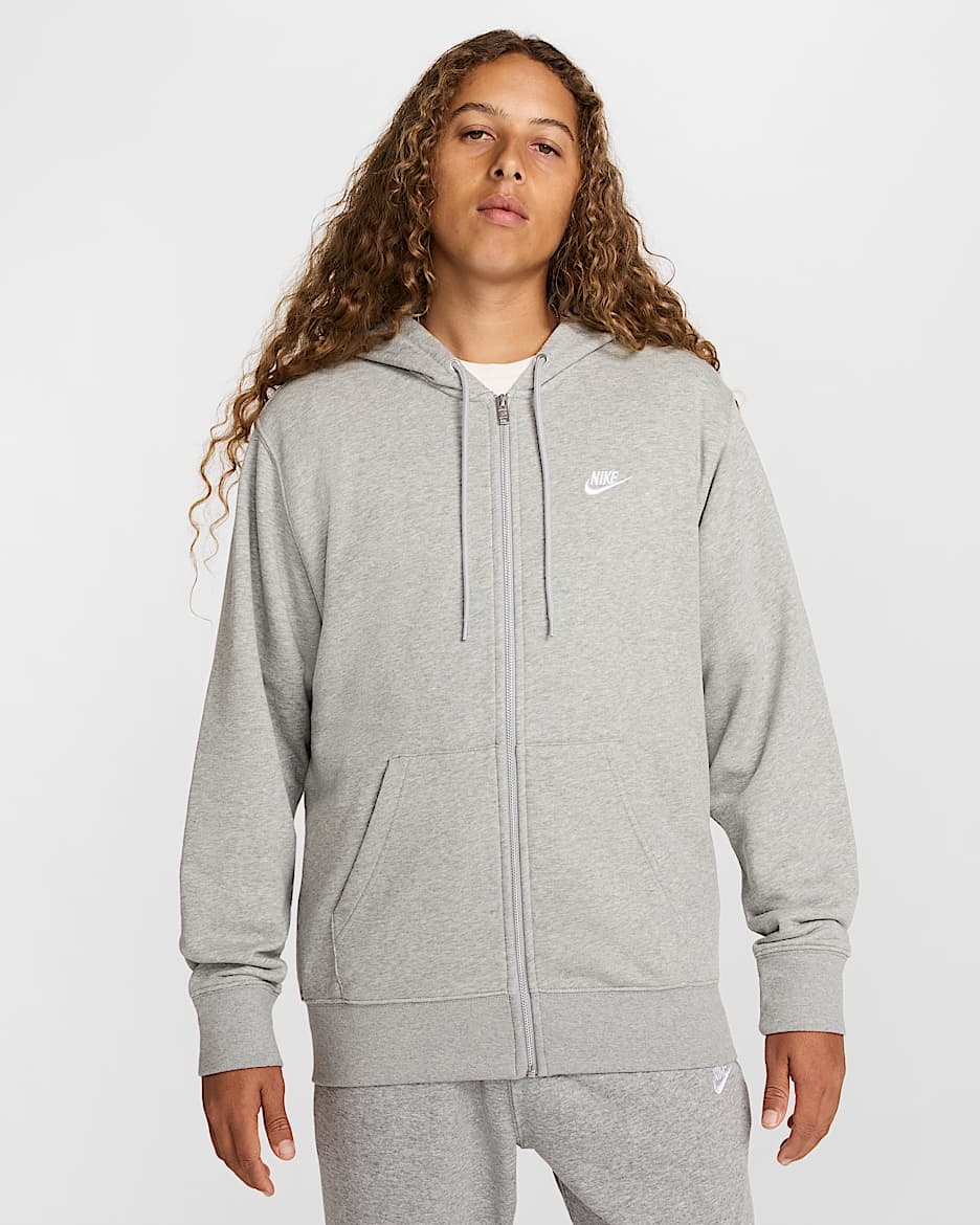 Hoodie em tecido moletão com fecho completo Nike Club para homem - Cinzento Heather escuro/Cinzento Smoke claro/Branco