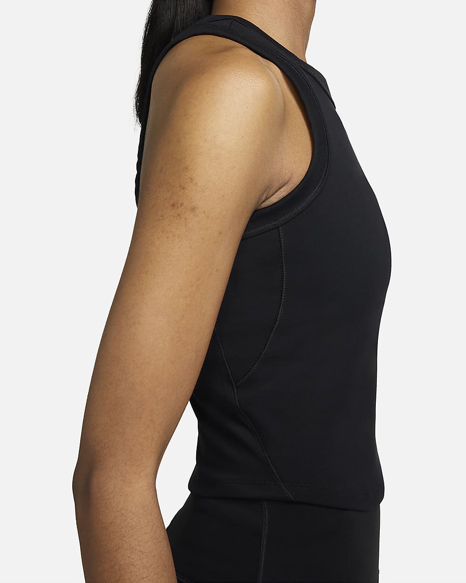 Camiseta de tirantes Dri-FIT cropped para mujer Nike One Fitted - Negro/Negro