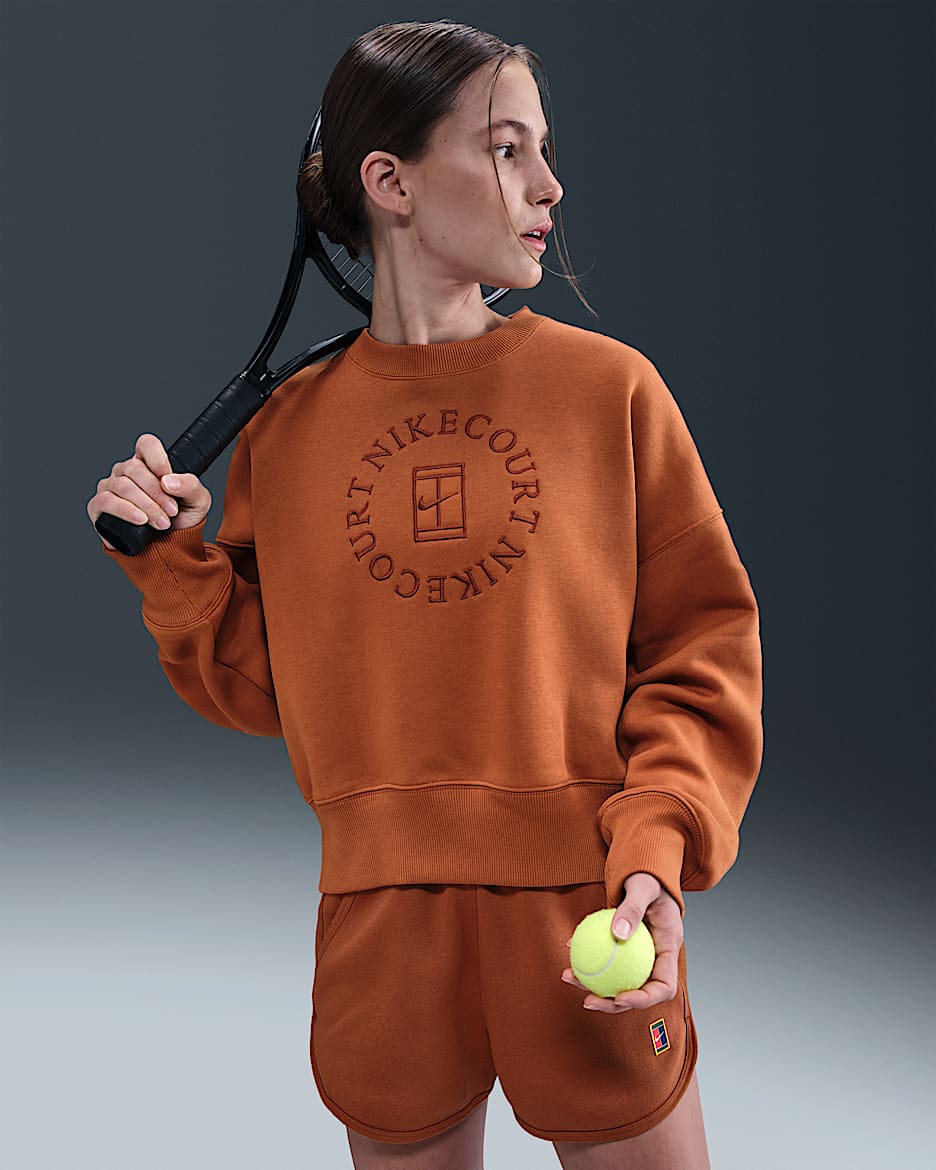 NikeCourt Heritage Phoenix Fleece Women's Over-Oversized Crew-Neck Sweatshirt - Dark Russet/Cinnamon