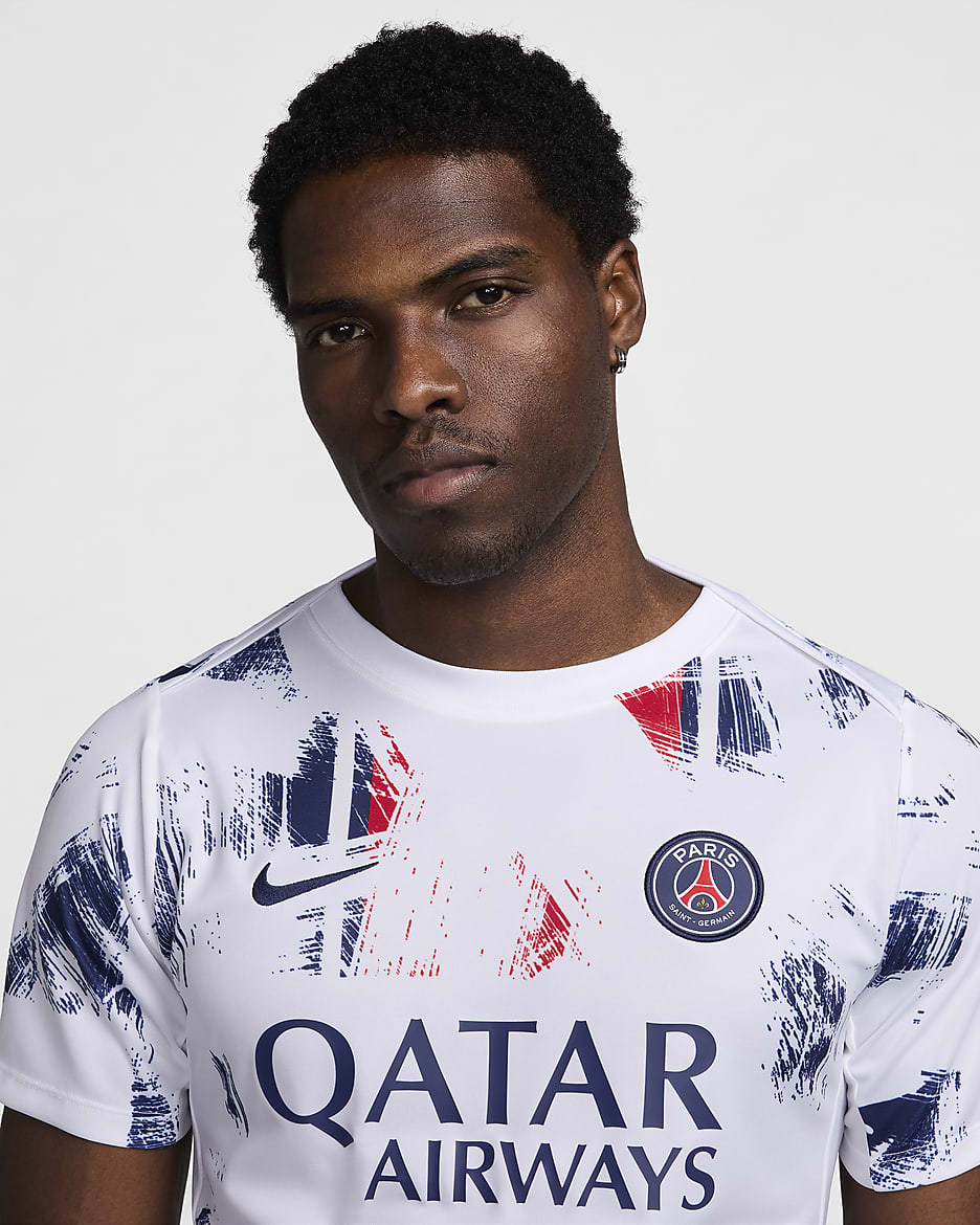 Paris Saint-Germain Academy Pro Away Men's Nike Dri-FIT Soccer Pre-Match Short-Sleeve Top - White/Midnight Navy/Midnight Navy