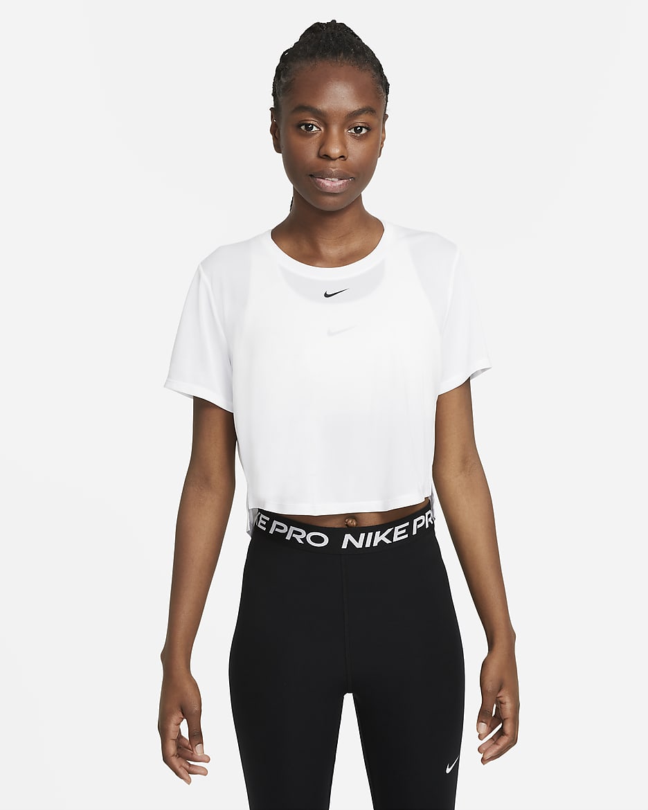 Nike Dri-FIT One Women's Standard Fit Short-Sleeve Cropped Top - White/Black