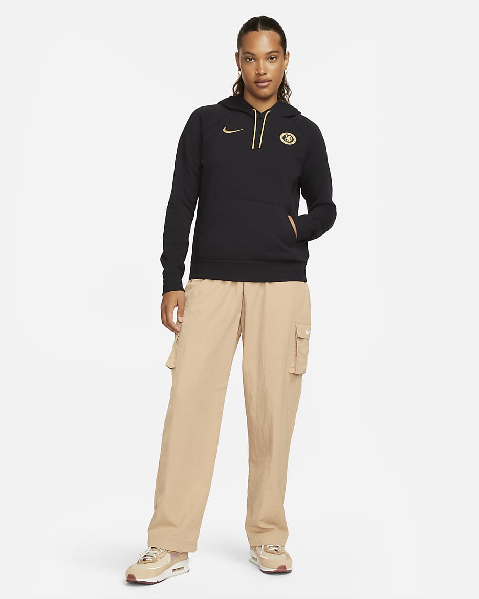 Chelsea FC Essential Women's Nike Fleece Pullover Hoodie - Pitch Blue/Club Gold