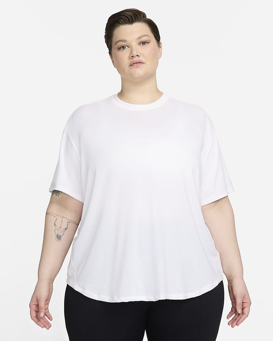 Nike One Relaxed Women's Dri-FIT Short-Sleeve Top (Plus Size) - White/Black