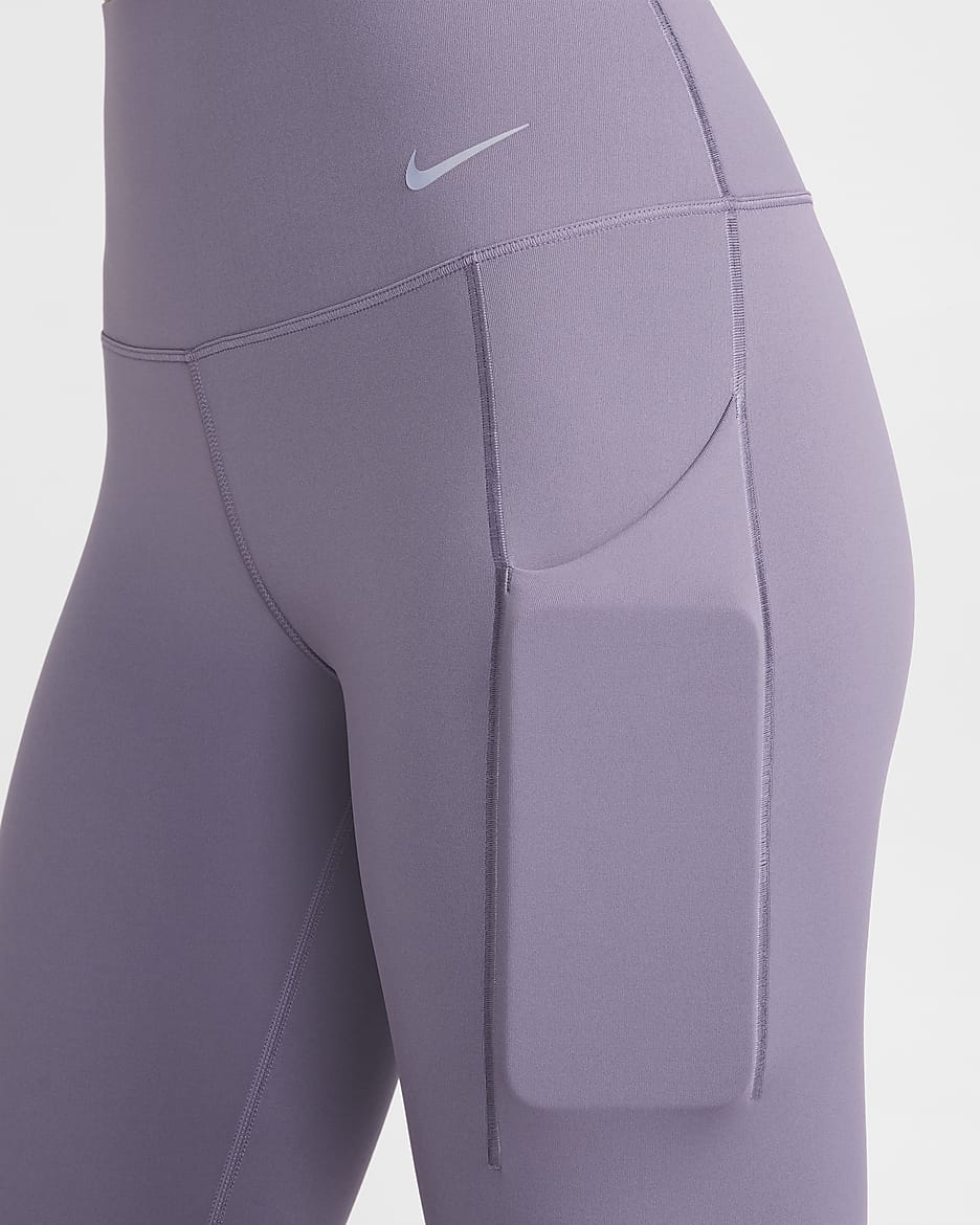 Leggings de 7/8 de tiro alto y sujeción media con bolsillos para mujer Nike Universa - Alba/Negro