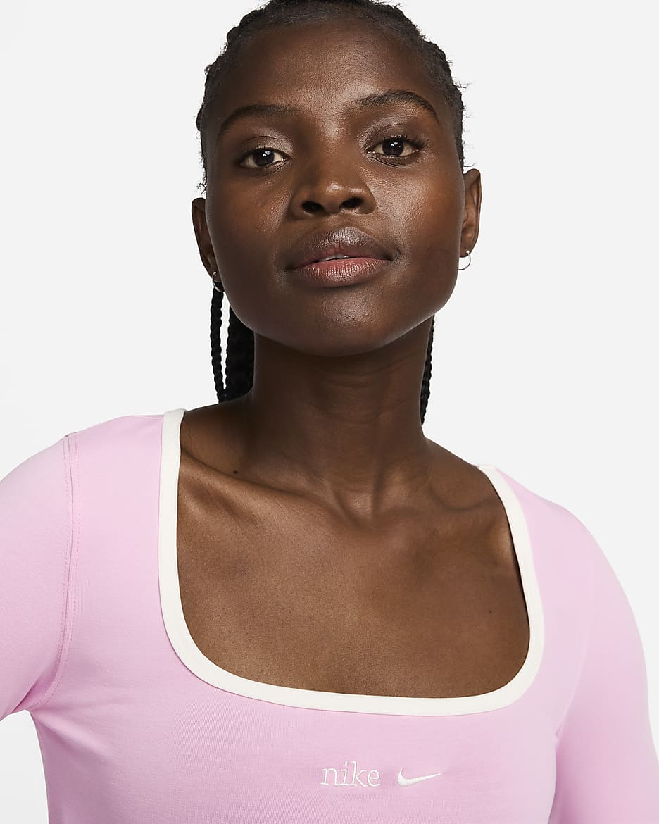 Nike Sportswear Camiseta de manga larga con escote cuadrado - Mujer - Pink Rise