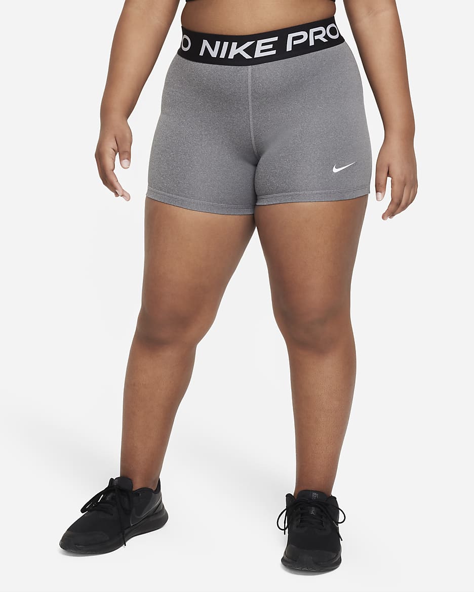 Nike Pro Dri-FIT Older Kids' (Girls') Shorts (Extended Size) - Carbon Heather/White