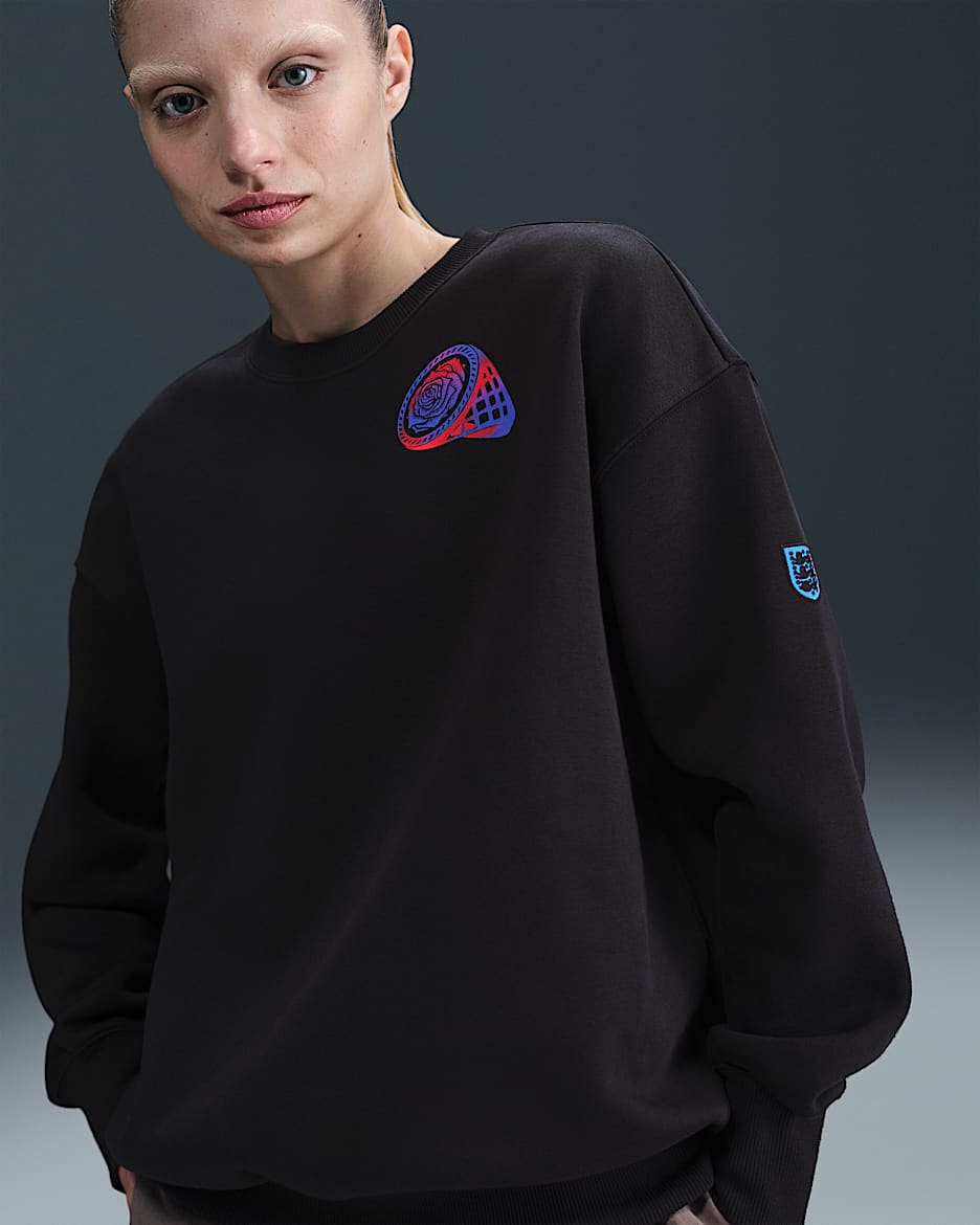 England Phoenix Fleece Women's Nike Football Oversized Crew-Neck Sweatshirt - Black/Black/Vivid Purple