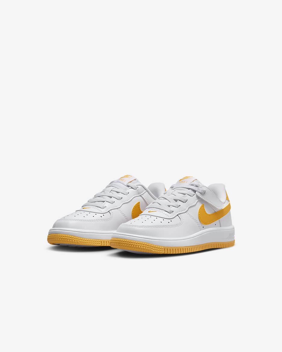 Nike Force 1 Low EasyOn Younger Kids' Shoes - White/White/University Gold