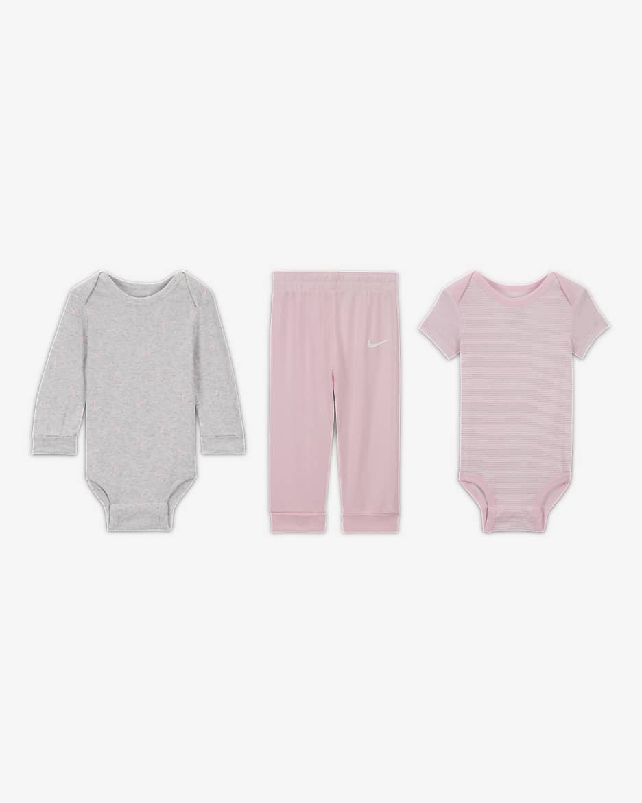 Nike Baby Essentials Baby (0-9M) 3-Piece Bodysuit Set - Multi-Color/Birch Heather