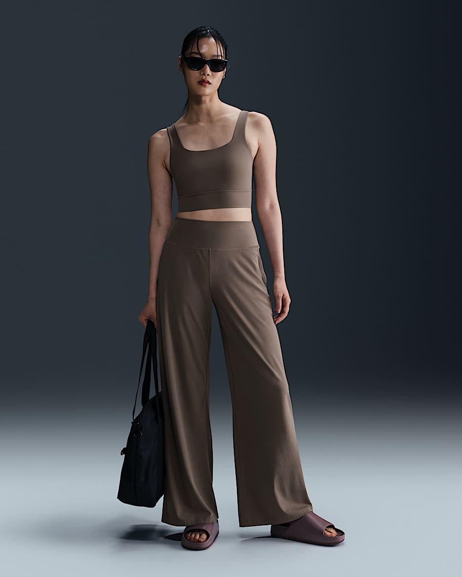 Nike Zenvy Women's Dri-FIT High-Waisted Wide-Leg Pants - Mink Brown/White