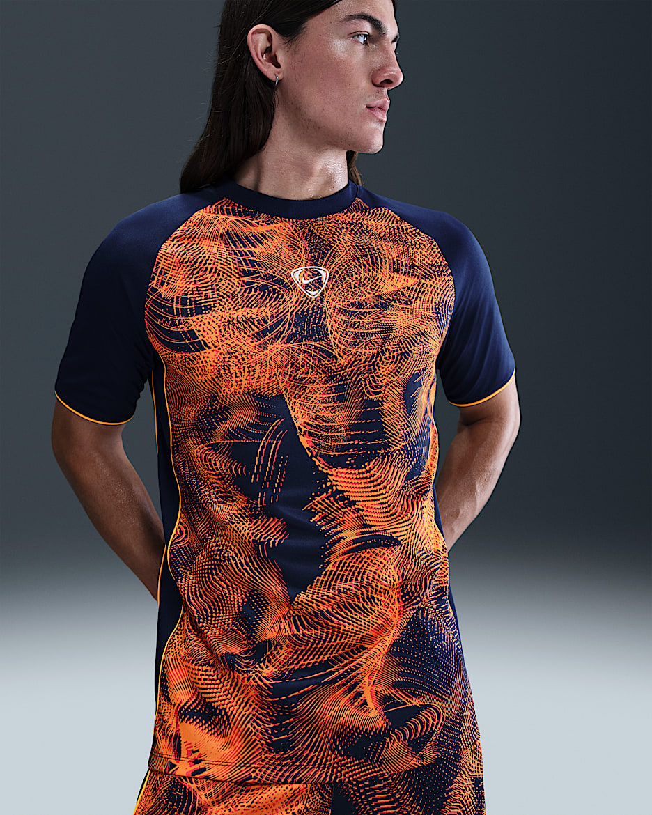 Nike Academy+ Men's Dri-FIT Short-Sleeve Soccer Top - Blue Void/Laser Orange/Laser Orange/White