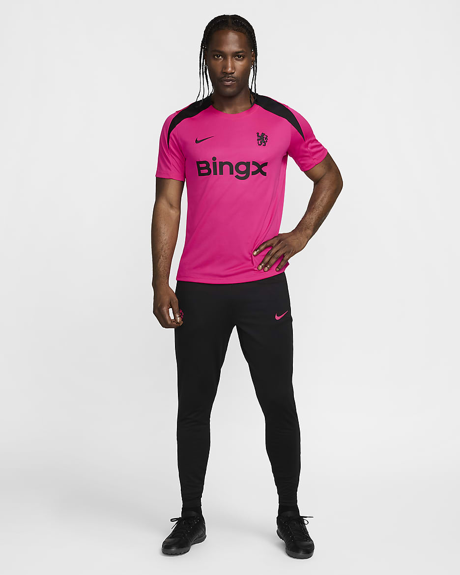 Chelsea F.C. Strike Third Men's Nike Dri-FIT Football Knit Short-Sleeve Top - Pink Prime/Pink Prime/Black/Black