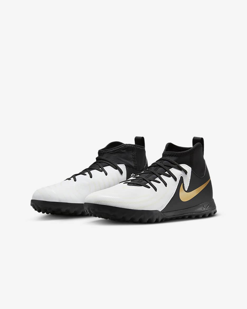 Nike Jr. Phantom Luna 2 Academy Younger/Older Kids' TF Football Shoes - White/Metallic Gold Coin/Black