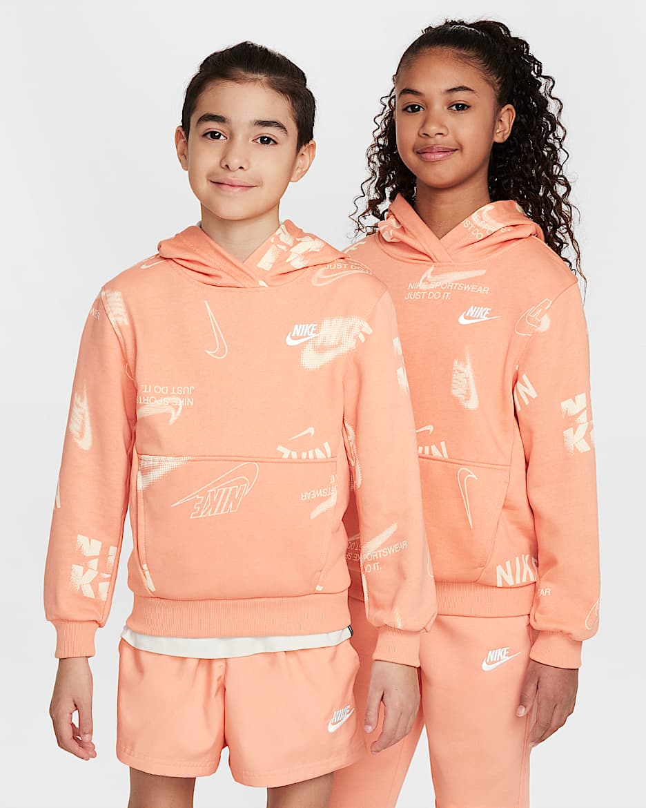 Sudadera con gorro de French Terry para niños talla grande Nike Sportswear Club - Ágata melocotón/Blanco