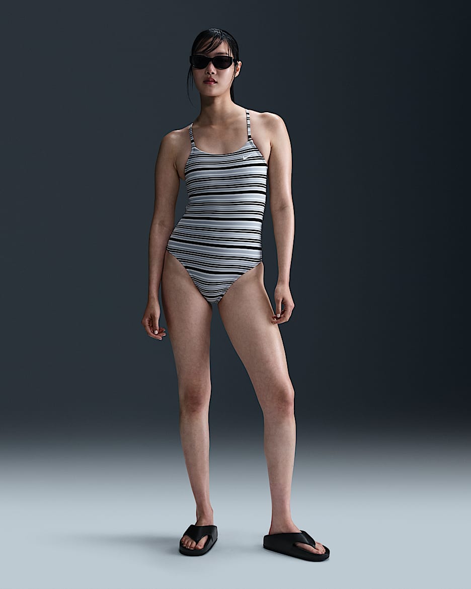 Traje de baño de una pieza con cordones para mujer Nike Swim - Negro