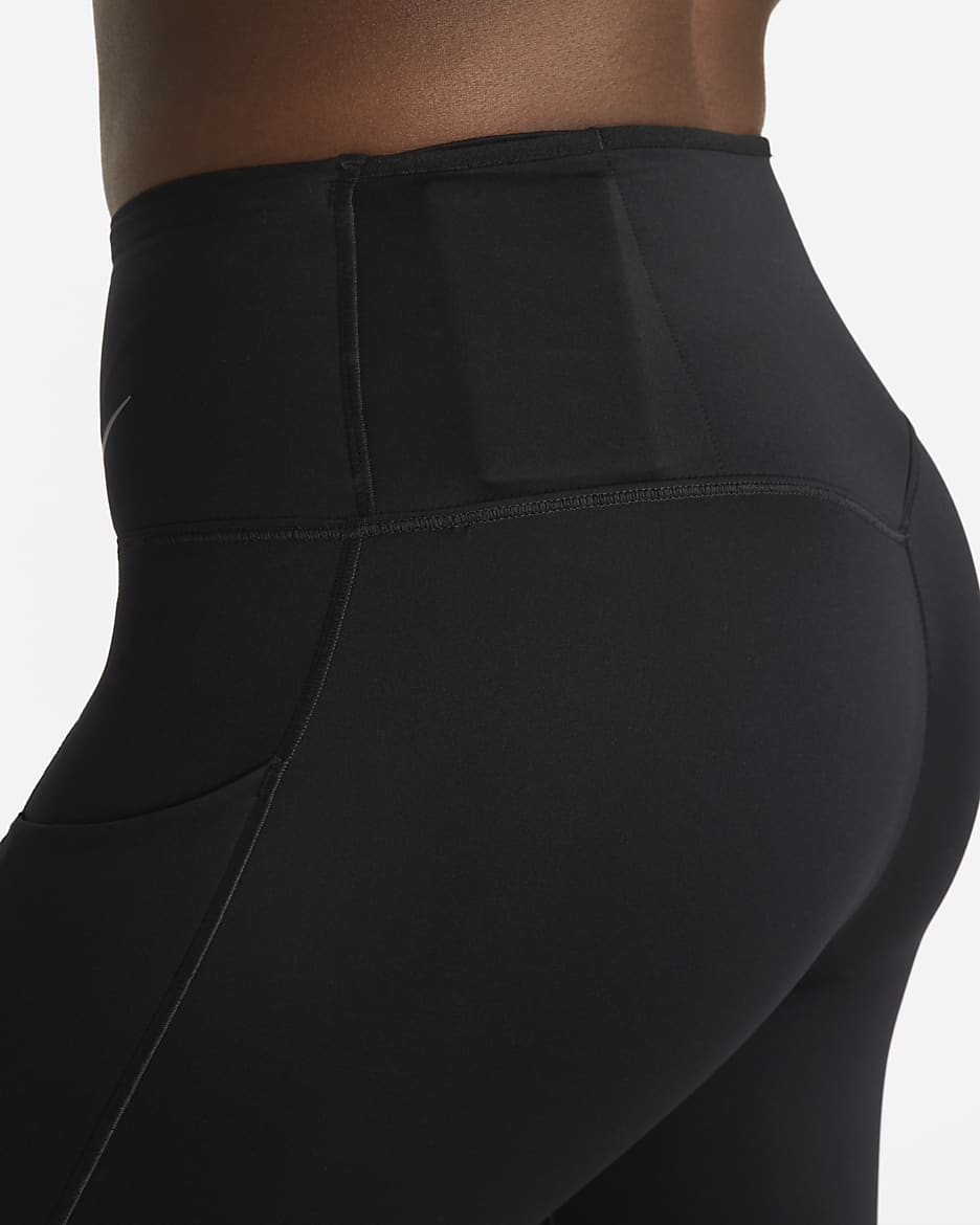 Nike Go leggings i full lengde med fast støtte, mellomhøyt liv og lommer til dame - Svart/Svart