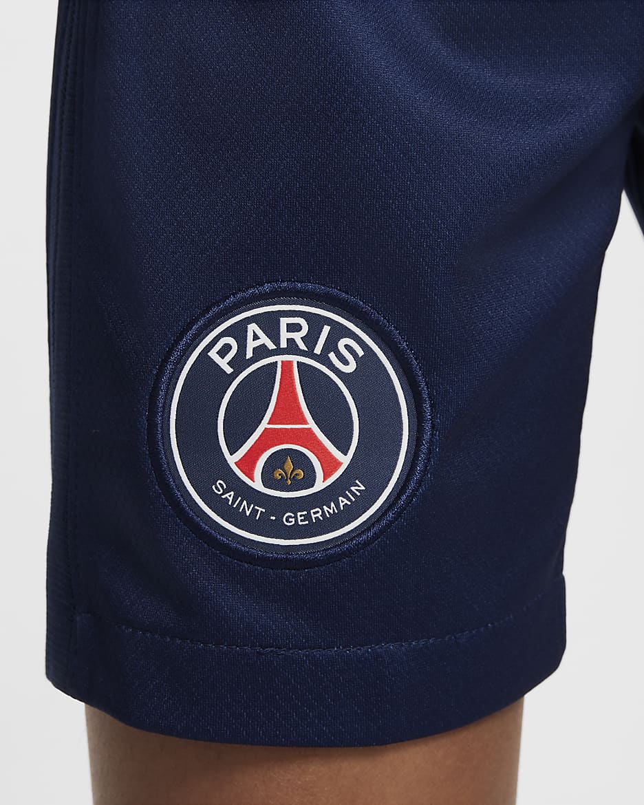 Paris Saint-Germain 2024/25 Stadium Home Nike Replika-Fußballshorts mit Dri-FIT-Technologie (ältere Kinder) - Midnight Navy/Weiß