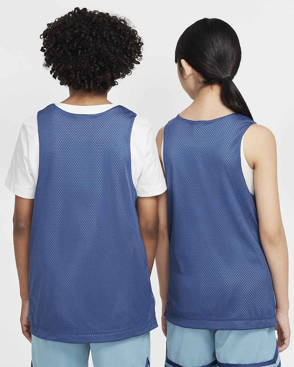 Jersey reversible Dri-FIT para niños talla grande Nike - Azul marino místico/Denim turquesa/Blanco