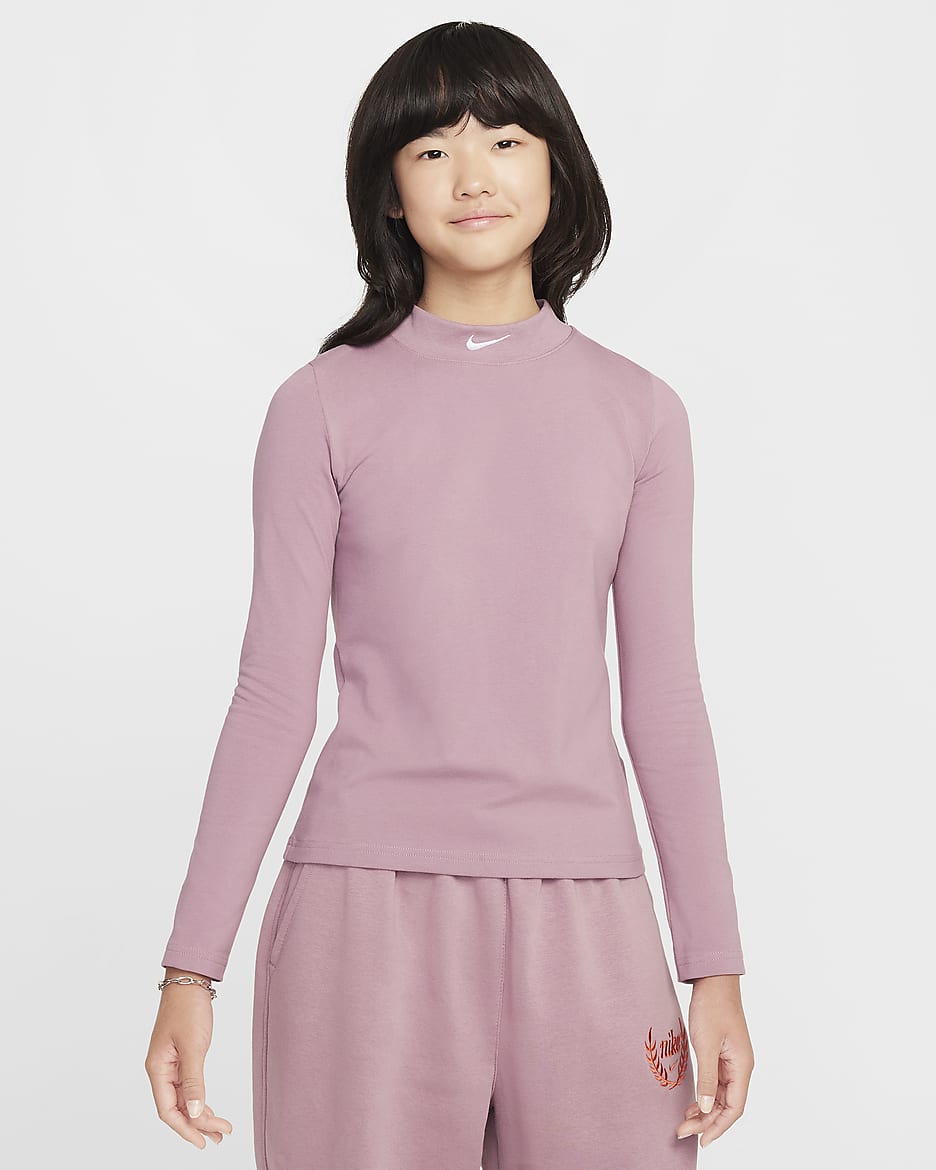 Nike Sportswear Girls' Long-Sleeve Top - Plum Dust/White