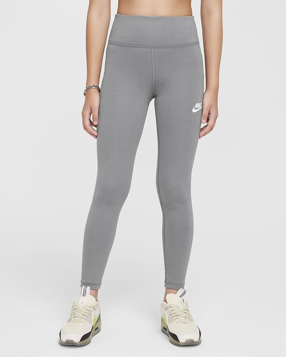 Nike Sportswear Classic Girls' High-Waisted Leggings - Smoke Grey/White