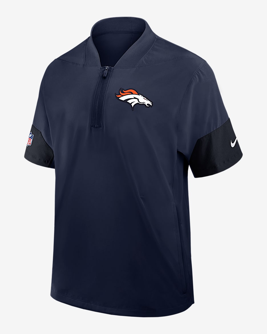 Denver Broncos Sideline Coach Men's Nike NFL 1/2-Zip Short-Sleeve Hooded Jacket - Navy