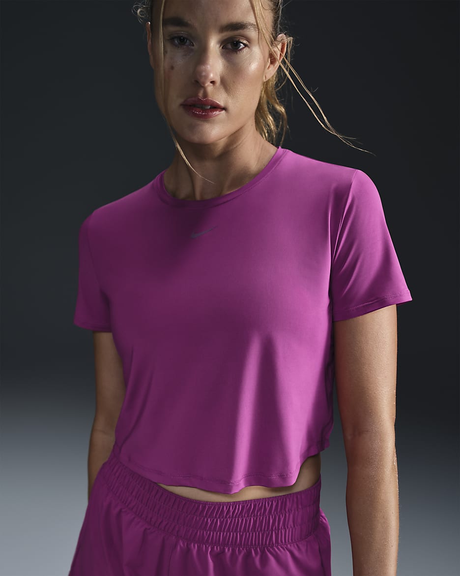 Nike One Classic Women's Dri-FIT Short-Sleeve Cropped Top - Hot Fuchsia/Black