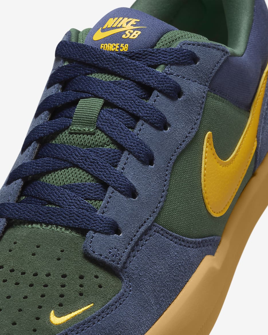 Nike SB Force 58 Skate Shoes - Midnight Navy/Fir/Gum Light Brown/University Gold